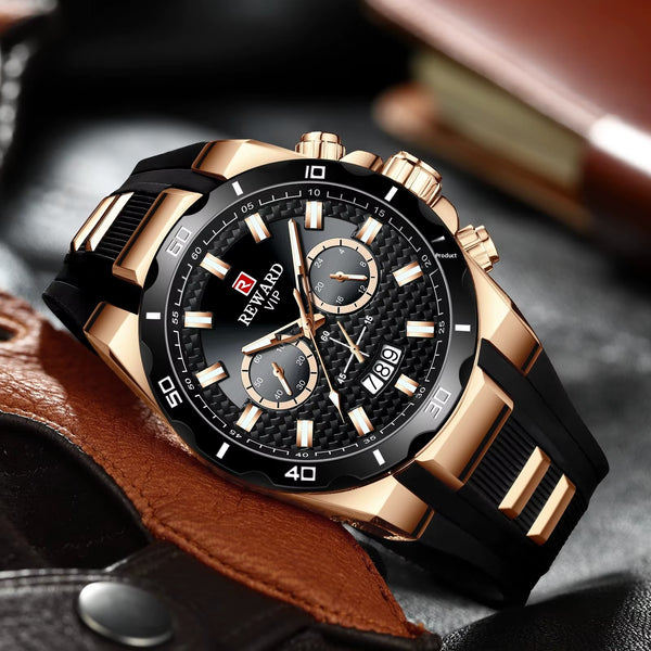 Reward Luxury Chronograph Watch – Premium Black & Gold